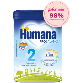 Humana PROBALANCE Folgemilch 2 für Babys ab dem 6. Monat, mit vitalen Nährstoffen für Immun- und Gehirnentwicklung.