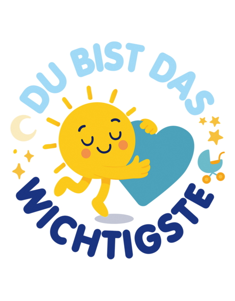 Sonnengesicht umarmt ein großes Herz, umgeben von Sternen und dem Text "Du bist das Wichtigste". Positive Botschaft zur Wertschätzung.